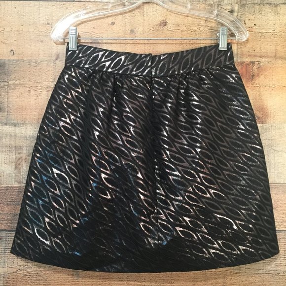 Tibi NY A Line Mini Skirt Sz 6 Black & Metallic - Picture 2 of 7